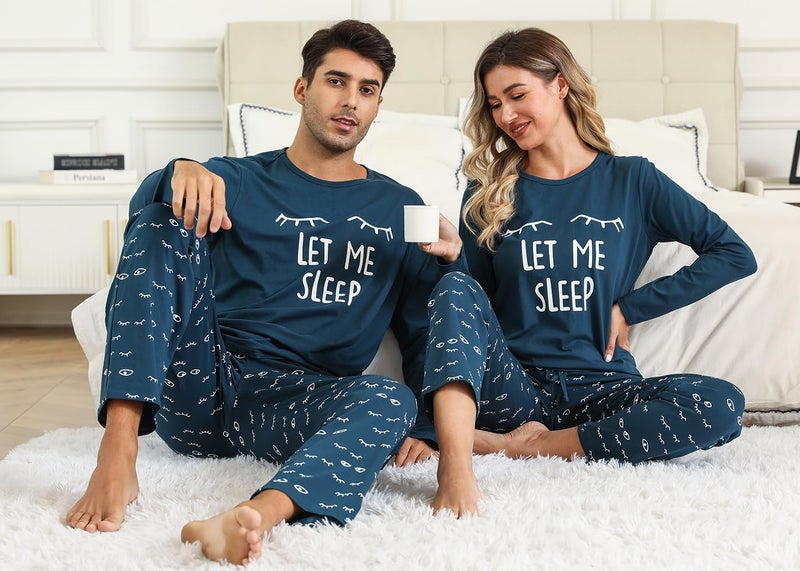 EISHOPEER Women's Cotton Long Sleeve Pajamas Set Sleepwear Cute Lounge Nightgowns Peacock Blue M - Image 5